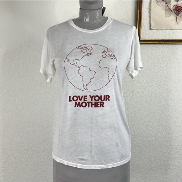 Reformation Love Your Mother Earth Tee Crew Neck Semi Sheer Planet Printed Tee - Picture 1 of 8